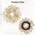 Briful 16'' Cream White Pumpkin Wreath for Fall – Rustic Autumn Front Door Wreath with Faux Leaves, Seeded Branches & Grapevine Base – Farmhouse Thanksgiving Wall Decor for Indoor, Covered Outdoor