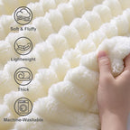 decorUhome Christmas Soft Fleece Cream White Throw Blanket for Couch, Cozy Fluffy Plush Flannel Striped Blanket for Sofa Bed, Lightweight Decorative Ribbed Fuzzy Blanket for Woman, 50x60 Inches