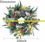 20 inch Green Christmas Wreath for Front Door,Window, Porch, Farmhouse, Indoor and Outdoor Home Decoration