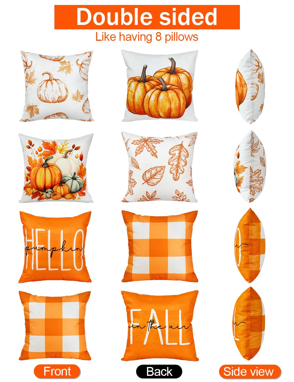 TOYPOPOR Fall Decorations for Home, 4 Packs Double Sided Throw Pillow Covers, Buffalo Plaid Thanksgiving Front Porch Farmhouse Cushion Cases Indoor Outdoor Autumn Decor for Couch, Living Room 18x18