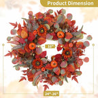 Pumpkin Fall Wreaths, Sunflower Wreaths for Front Door Natural Fall Wreath 24 Inch Handmade Fall Door Wreath for Wall Farmhouse Thanksgiving Door Decorations Halloween Holiday Home Decor