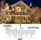 164FT Christmas Lights Outdoor Decorations 1512LED Fairy String Light 12 Lighting Modes with Timer Memory Waterproof Christmas Light for Yard Roof Party Holiday Wedding Garden Decor