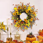 Fall Wreaths for Front Door 20 Inch Rustic Artificial Wreath Sunflower Maple Leaf Rice Ears Autumn Decoration for Halloween Thanksgiving Christmas