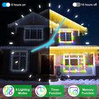 1296 LED 131FT Christmas Lights 288 Drops, Outdoor Hanging light with 8 Modes & Timer, Plug in Curtain String Light Outdoor Waterproof for House Tree Holiday Wedding Party Outside Decor (Warm White)