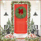 22 inch Norfolk Pine Wreath with Bow and Bell,Christmas Wreaths for Front Door,Artificial Real Touch Wreath for Door Wall Windows Mantle Outdoor Christmas Decoration