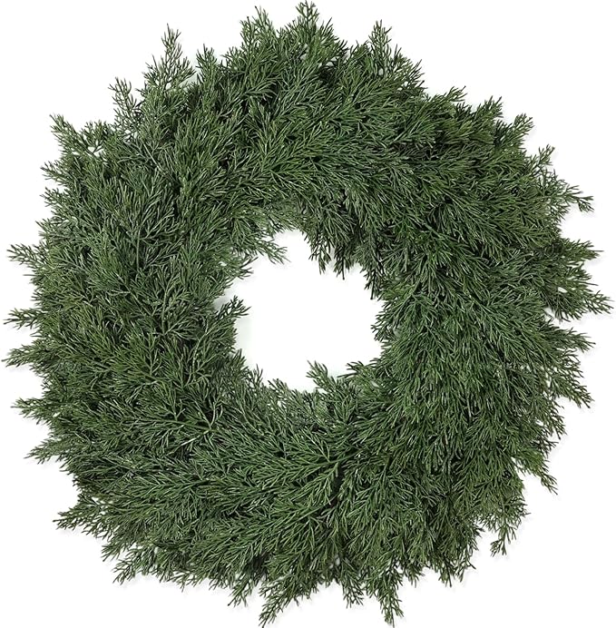 26" Real Touch Christmas Cedar Wreath, Christmas Wreaths for Front Door, Realistic Pine Wreath, Large Green Cypress Wreaths for Home Fireplace Wall Window Porch Outdoor Xmas Holiday Decor