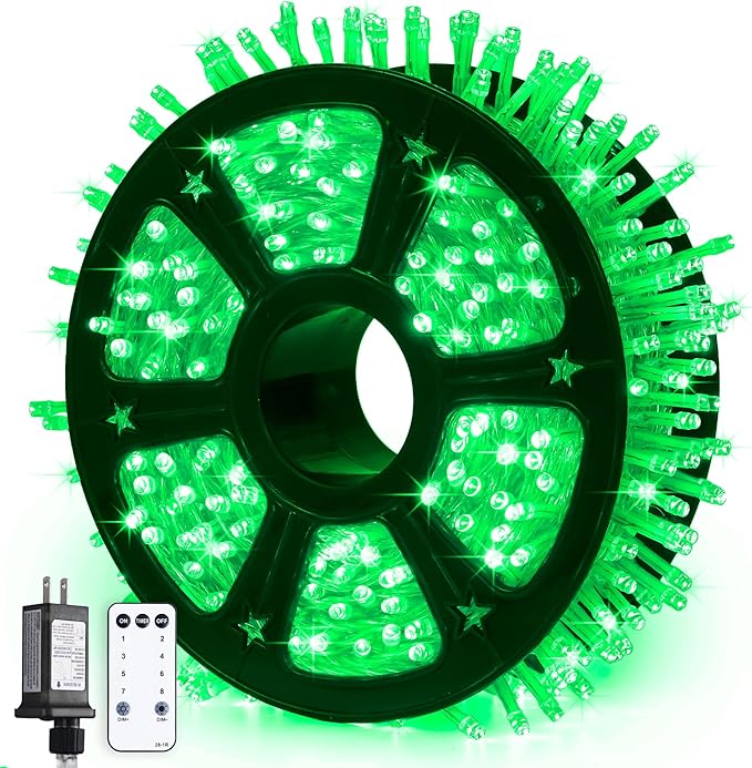 JMEXSUSS 600 LED Green Christmas Lights Outdoor Waterproof, Clear Wire Plug in 168 FT Indoor String Lights Green LED Lights for Christmas Tree Room Party Xmas Decorations