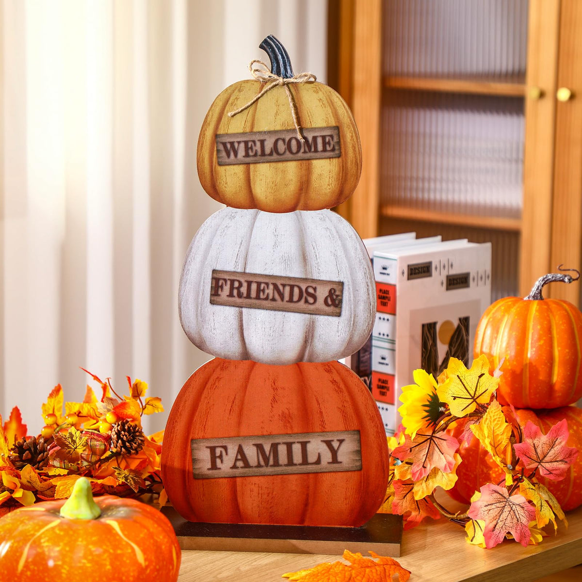 Fall Halloween Pumpkin Porch Signs Decor 22'' Double Side Wooden Large Pumpkin Front Porch Sign Yard Tabletop Door Wall Farmhouse Decorations for Halloween Thanksgiving Home Party Outdoor Indoor