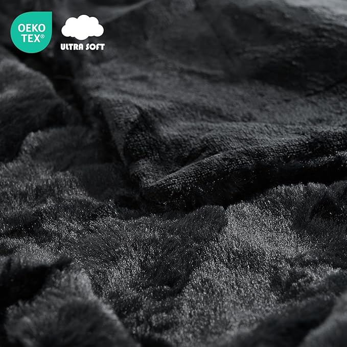 Krifey Black Faux Fur Blanket for Bed, 3D Marble Texture Soft Cozy Fuzzy Plush Thick Warm Blanket, Faux Rabbit Fleece, Christmas Birthday Gifts for Men Dad, Cool Black, 60x80in
