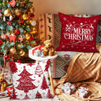 Lanpn White and Red 18x18 Christmas Pillow Covers Set of 4, Decorative 18 Inch Winter Snowflake Throw Pillow Case Xmas Cushion Cover for Indoor House Sofa Red