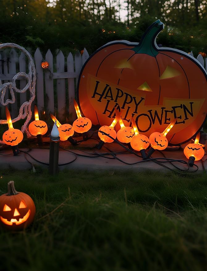 Halloween Pumpkin Bubble Lights String, 9.5Ft Orange Vintage LED Flashing Lights for Indoor Decor, Fairy Lights for Outdoor Bedroom Porch House Fall Party Decorations