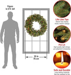 National Tree Company Pre-Lit Artificial Christmas Wreath, Green, Carolina Pine, White Lights, Decorated with Pine Cones and Glitter, Berry Clusters, Christmas Collection, 30 Inches