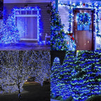 LAMPHOME 33ft Christmas Decorative Mini Lights, 100 LED Transparent Wire Fairy Starry String Lights Plug in, 16 Lighting Modes for Outdoor Xmas Tree Wedding Party Decoration (White+Blue)