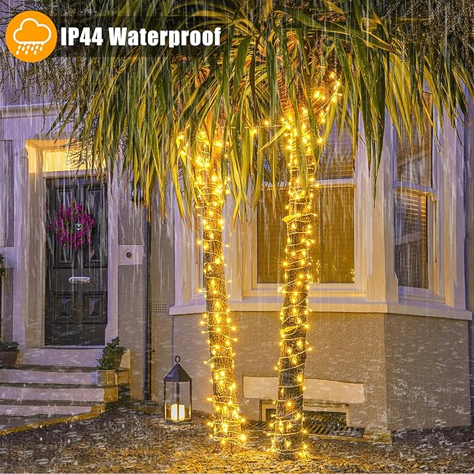 200 LED Christmas Lights Outdoor Indoor 66ft Connectable Twinkle Fairy String Lights 8 Modes Clear Wire, Plug in Warm White Christmas Lights Outdoor Waterproof for Bedroom Xmas Tree Decorations
