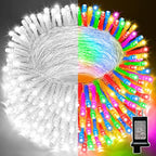 LAMPHOME 33ft Christmas Decorative Mini Lights, 100 LED transparent Wire Fairy Starry String Lights Plug in, 12 Lighting Modes, for Indoor Outdoor Xmas Tree Wedding Party Decoration (White+Multicolor)