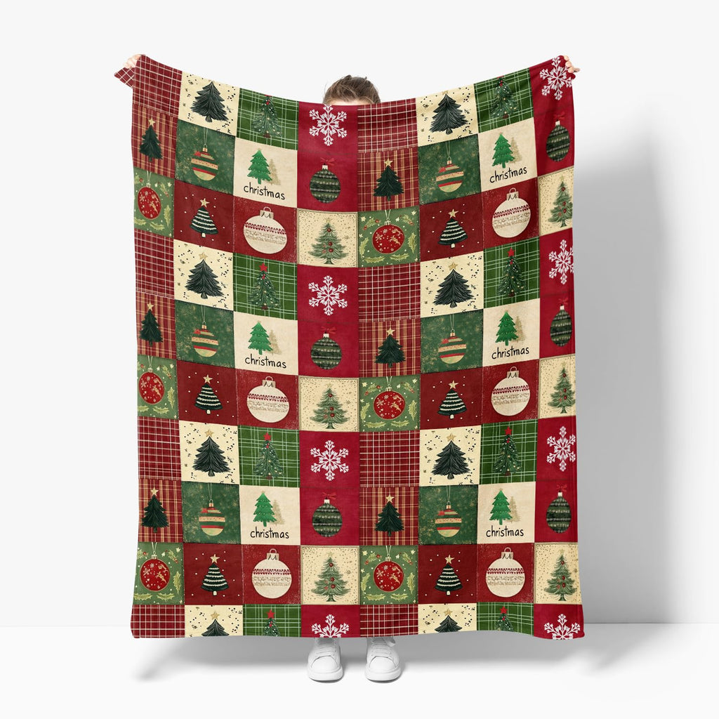Horaldaily Christmas Flannel Blanket Throw, Red Green Checkered Tree Snow Ornaments Soft Fuzzy Plush Cozy Fleece Blankets for Couch Sofa Bed Lounging, Ideal Gifts for Kids Adults Wife Self, 50x60