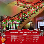 XURISEN 66ft Christmas Lights Decorations Outdoor, 640 LED 8 Modes Curtain Fairy Lights with 120 Drops,Plug in Waterproof Timer Memory Function for Christmas Holiday Wedding Party Decor