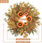 Fall Wreaths for Front Door 24 Inch Thanksgiving Autumn Wreath with Artificial Pumpkin Eucalyptus Sunflower Leaves Harvest Halloween Decorations Porch Farmhouse Outdoor Indoor Home Hanging Decor
