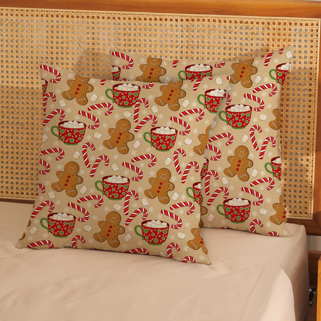 JEFERSO Christmas Pillow Covers 20x20 Set of 2 Gingerbread Man Candy Cane Snowflake Throw Pillows Outdoor Christmas Decorations Pillowcase Winter Farmhouse Holiday Decor Cushion Covers for Couch Home