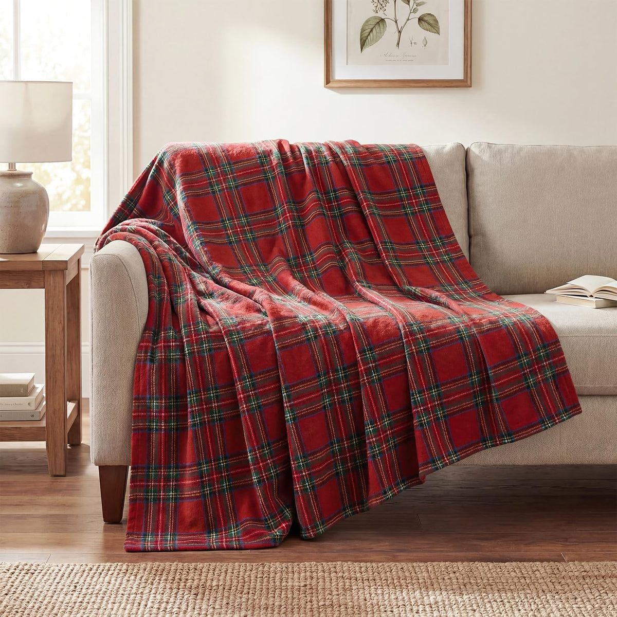 Horaldaily Red Green Farmhouse Plaid Spring Decorative Blanket Throw, Christmas Rustic Soft Lightweight Blanket for Couch Sofa Bed Lounging Decoration, Ideal Gifts for Kids Adults Self, 50x60