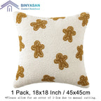 SINYASAN Christmas Pillow Cover 18x18 Inch 1 Pack White Boucle Gingerbread Shaped Cushion Cover, Fluffy Textured Decorative Throw Pillow Case for Couch Sofa Bed Living Room Porch Winter Home Décor