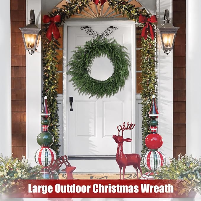 Artgar 30 Inch Christmas Pine Wreath Christmas Wreaths for Front Door, Real Touch Artificial Green Pine Wreath for Home Indoor Outdoor Wall Window Porch Farmhouse Winter Decor