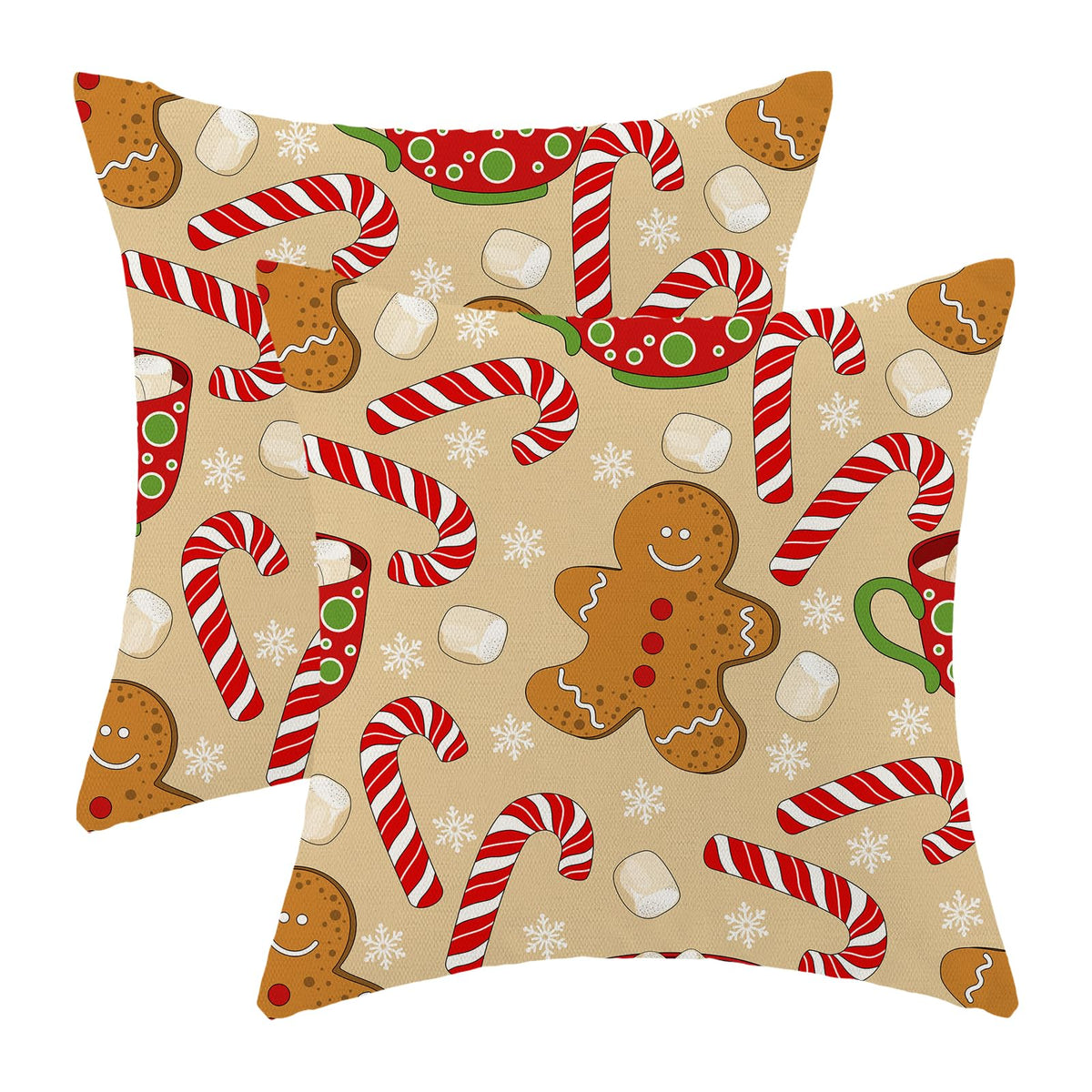 AEIOAE Christmas Pillow Covers 18x18 Inch Set of 2 Gingerbread Man Candy Cane Throw Pillowscase,Snowflake Xmas Holiday Outdoor Decorative Farmhouse Winter Decor Cushion Covers for Home Sofa Bed