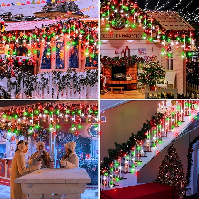 XURISEN 66ft Christmas Lights Decorations Outdoor, 640 LED 8 Modes Curtain Fairy Lights with 120 Drops,Plug in Waterproof Timer Memory Function for Christmas Holiday Wedding Party Decor
