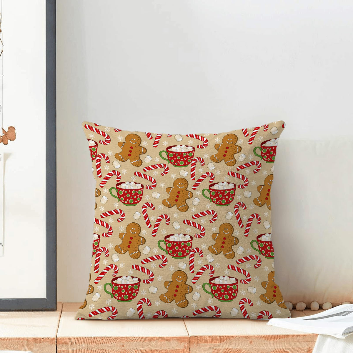 QANOK Christmas Pillow Covers 18x18 Set of 2, Gingerbread Man Candy Cane Holiday Decor Throw Pillows Winter Decorative Cushion Case Christmas Decorations for Home Couch Sofa Outdoor