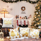 Lanpn White and Gold 18x18 Christmas Pillow Covers Set of 4, Decorative 18 Inch Navy Winter Snowflake Throw Pillow Case Xmas Cushion Cover for Indoor House Sofa Gold