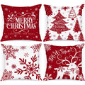 Lanpn White and Red 18x18 Christmas Pillow Covers Set of 4, Decorative 18 Inch Winter Snowflake Throw Pillow Case Xmas Cushion Cover for Indoor House Sofa Red