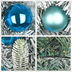 24 inch Christmas Wreath,Winter Pine Wreaths with Blue Ball LED Lights for Front Door for Fireplace Xmas Decorations, Wall Window Indoor Outdoor Decor