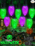 2 Pack 100LED Purple and Green C9 Halloween Lights Indoor Outdoor, 66 FT String Lights Extendable Waterproof Plug in LED Strawberry Lights Halloween Decorations for Black Tree Garden Patio Party Yard