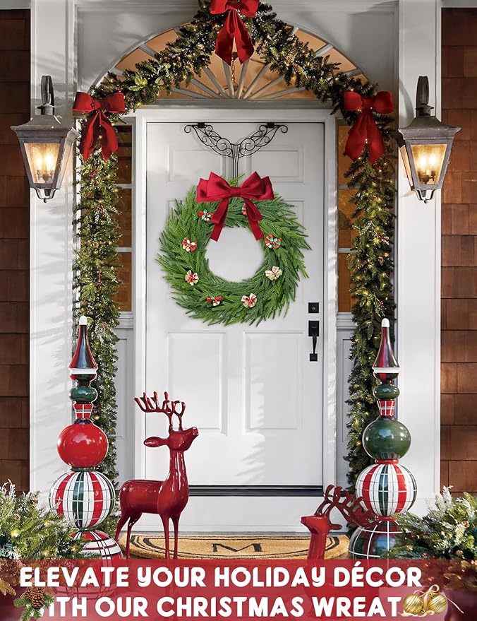 22 Inch Norfolk Pine Wreath - Christmas Wreaths for Front Door, Year-Round Real Touch Greenery Artificial Greenery Wreath for Walls, Windows, Porches, Farmhouse, Indoor/Outdoor Home Décor