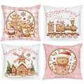 Lanpn Christmas Throw Pillow Covers 18x18 Set of 4, Gingerbread Man House Pillow Covers Christmas Pillowcase Decorative Cushion Cover for Home Bedroom Couch Sofa Decor (Pink)