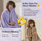 Krifey Faux Fur Throw Blanket for Bed, 3D Marble Texture Soft Throws, Cozy Fuzzy Plush Thick Warm Blanket, Christmas Birthday Gifts for her Girls Women Mom, Light Purple, 60x80in