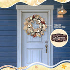 Fall Wreaths for Front Door Outside Decor, 20" Eucalyptus Maple Leaves Pumpkins Autumn Wreath Decorations with Bow and Hanging Sign for Thanksgiving Home Outdoor Indoor Porch Harvest