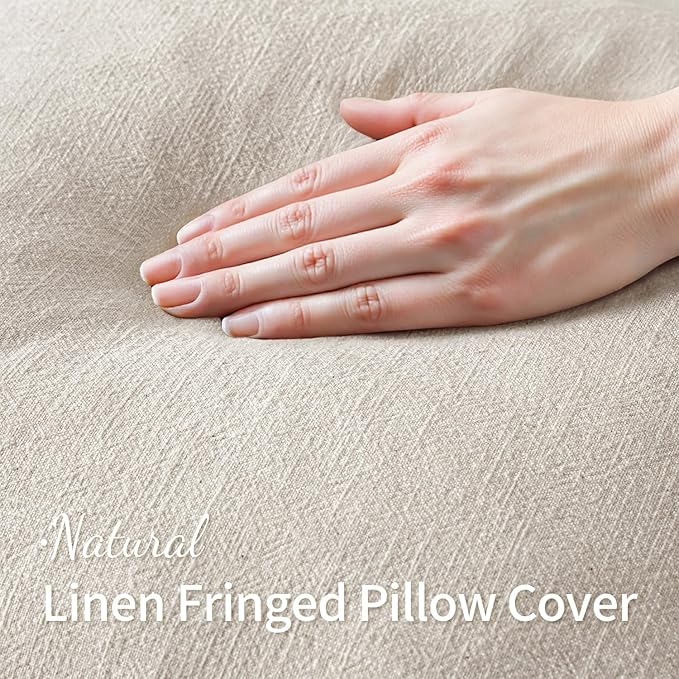 MIULEE Christmas Decorative Throw Pillow Covers Neutral Linen Fringe Throw Pillows Euro Shams Set of 2 Natural Beige Boho Farmhouse Cushion Covers for Couch Sofa Bed Living Room Home Decor 22x22 Inch
