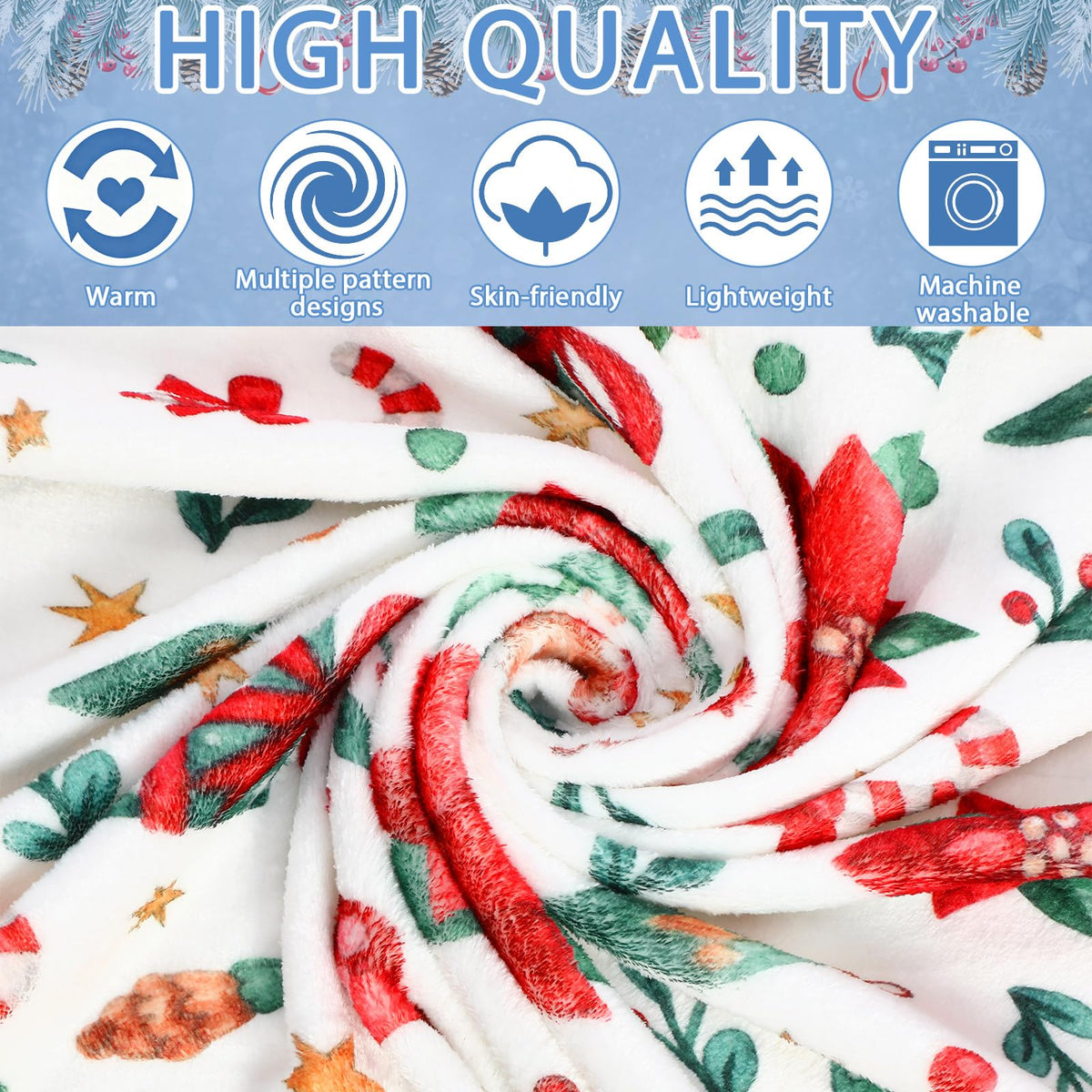Gilprop 10 Pcs Christmas Throw Blanket, 51" x 39" Plush Fleece Holiday Blankets with Santa, Snowman, Reindeer Patterns for Sofa, Bed, Dorm, Xmas Party, Winter Decor and Gift