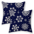 Christmas Pillow Covers 20x20 Inch 2 Pcs, Navy Blue White Snowflakes Decorative Throw Pillows for Couch, Xmas Winter Outdoor Decor Pillowcase Linen Cushion Cover for Bed Sofa