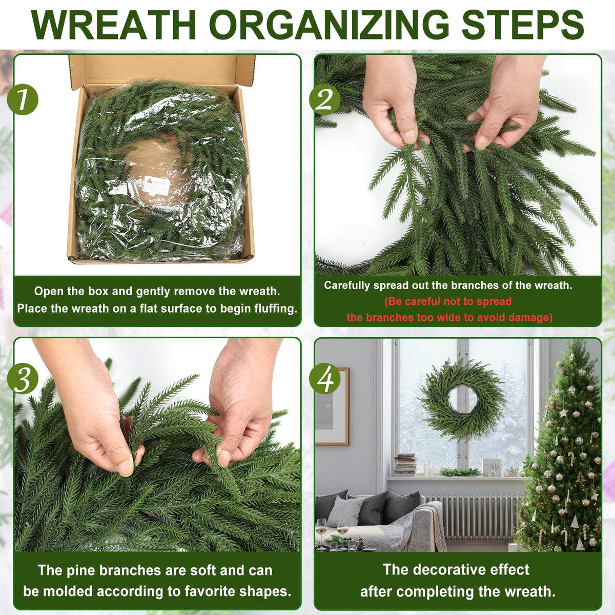 Artgar 26 Inch Pine Wreath - Christmas Wreaths for Front Door - Real Touch Pine Wreath - Large Artificial Green Wreaths for Walls Windows Porches Farmhouse Indoor Outdoor Home Decor