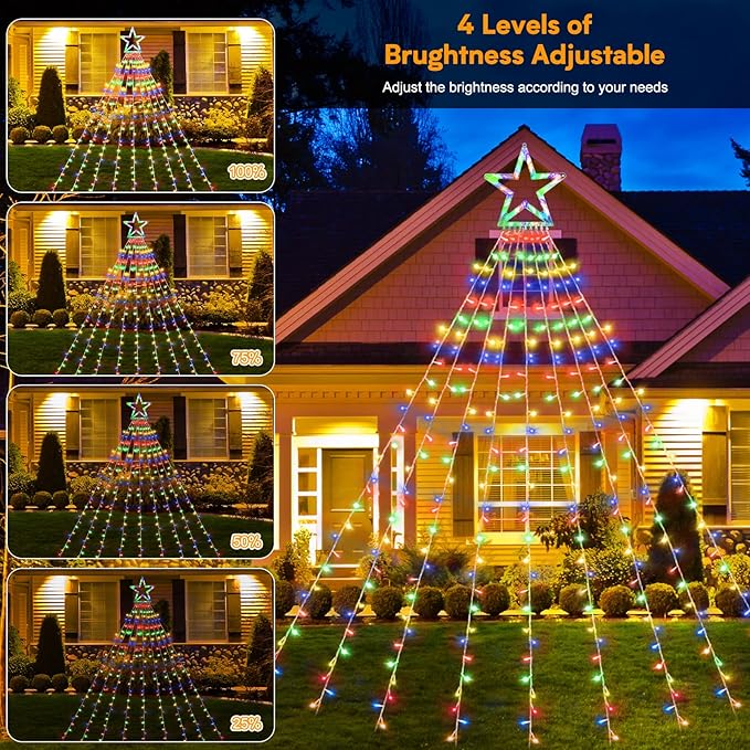 Christmas String Lights Outdoor Decoration 317 LED Star Fairy String Lights 11 Modes & Waterproof for Party Wedding Patio Yard New Year Holiday Indoor Outdoor - Warm White + Multi-Colored