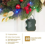 18 Inch Christmas Wreaths for Front Door, Lighted Outdoor Christmas Wreath with 40 LED Lights Timer Pine Cones for Window Fireplace Winter Xmas Decorations, Battery Operated