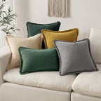 MIULEE Christmas Decorative Throw Pillow Covers Neutral Linen Fringe Throw Pillows Euro Shams Set of 2 Army Green Boho Farmhouse Cushion Covers for Couch Sofa Bed Living Room Home Decor 22x22 Inch