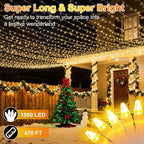 1500 LED 470FT Christmas String Lights, 12 Modes and Timer Memory Dimmable, Plug in Outdoor Waterproof Clear Wire Twinkle Fairy Light for for Xmas Yard Tree Wedding Party Outside Decor (Warm White)