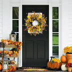 Fall Wreaths for Front Door 20 Inch Rustic Artificial Wreath Sunflower Maple Leaf Rice Ears Autumn Decoration for Halloween Thanksgiving Christmas