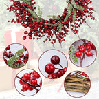 20 Inches Red Christmas Wreath Farmhouse Christmas Wreaths for Front Door Classic Winter Holiday Wreath with Red Berry Fir Pine Needle for Doors Window Indoors Porches Outside