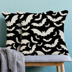 Halloween Pillow Covers 16x16 Inch Set of 2,Black and Cream Bats Throw Pillows Case,Halloween Outdoor Decorative Linen Farmhouse Decor Cushion Covers for Home Sofa Bed Couch