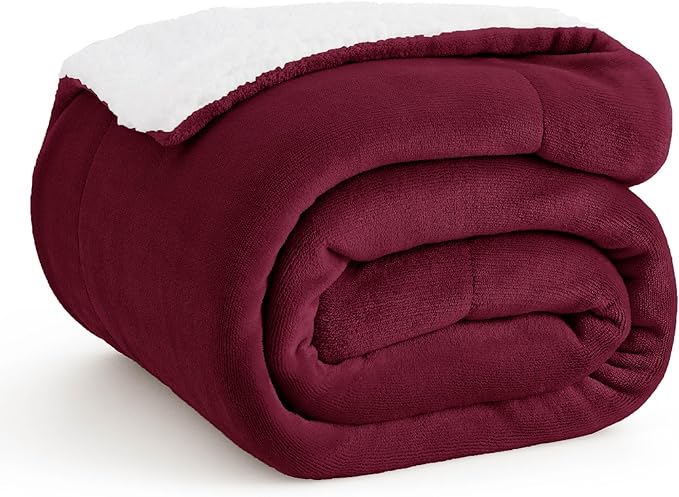 Bedsure GentleSoft Sherpa Fleece Throw Blanket Twin Size for Couch - Thick and Warm Throw for Women, Soft Fuzzy Plush Twin Christmas Blanket for Winter, Burgundy, 60x80 Inches