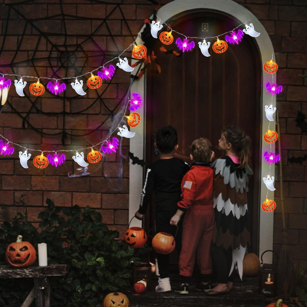 2 Pack Halloween Lights Indoor Outdoor Decorations Total 40FT 60 LED Pumpkin Bat Ghost Halloween String Lights Battery Operated, 8 Modes Waterproof Spooky Fairy Lights Home Yard Window Outside Decor